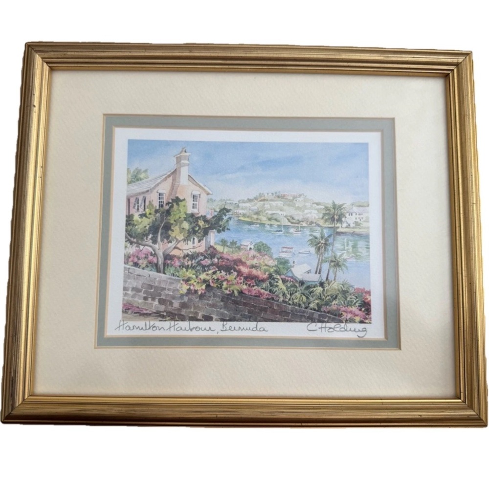 Carole Holding Watercolor Artist Signed Framed Print "Hamilton Harbour, Bermuda